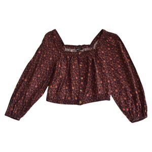 Madewell Floral Puff Sleeve Crop Top Button Front Square Neck XS